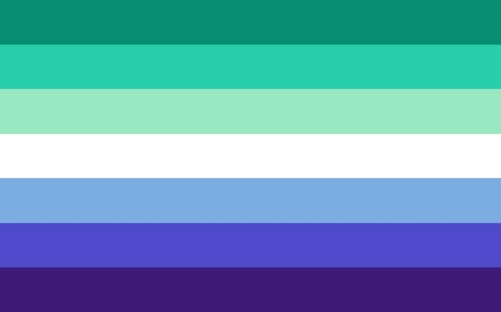 The gay men's pride flag with shades of blue and green stripes.